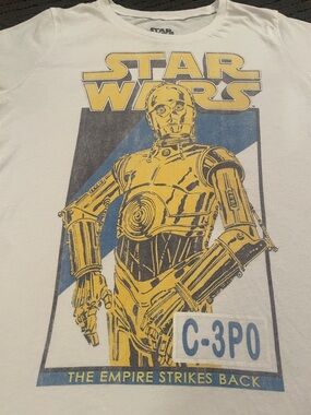 Mighty Fine White Star Wars C-3PO Graphic Tee with Yellow and Blue Print